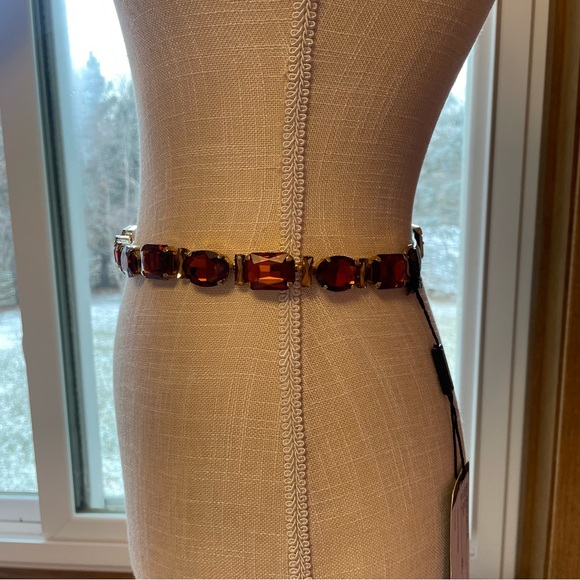 Dolce & Gabbana Brown Leather orange brown Crystal Chain Belt - Picture 5 of 8